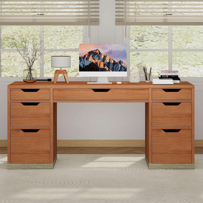 54 Inch Walnut Finish Executive Desk With Seven Drawers