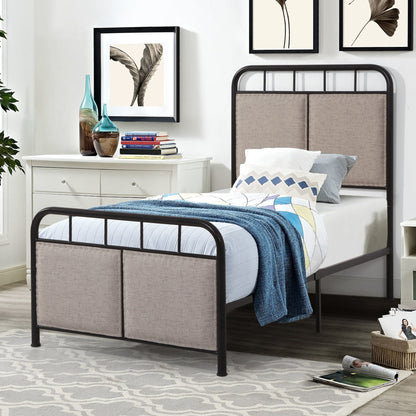 Twin Size Linen Upholstered Platform Metal Bed Frame