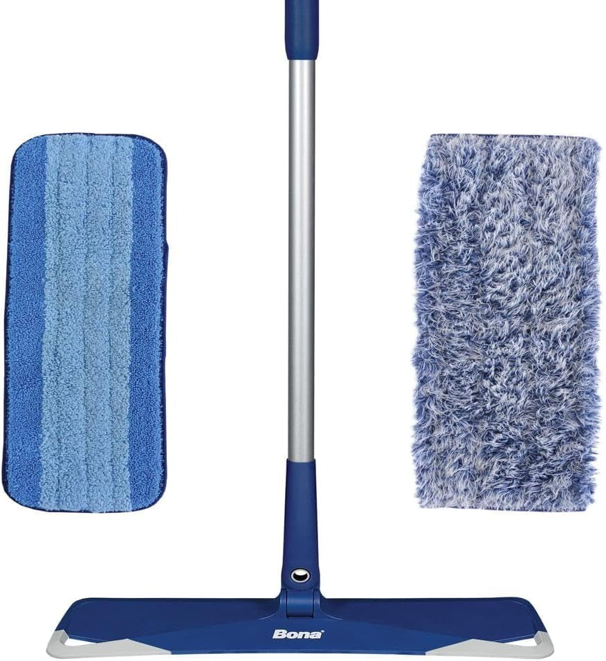 Premium Microfiber Floor Mop for Dry and Wet Floor Cleaning - Includes Microfiber Cleaning Pad and Microfiber Dusting Pad - Dual Zone Cleaning Design for Faster Cleanup