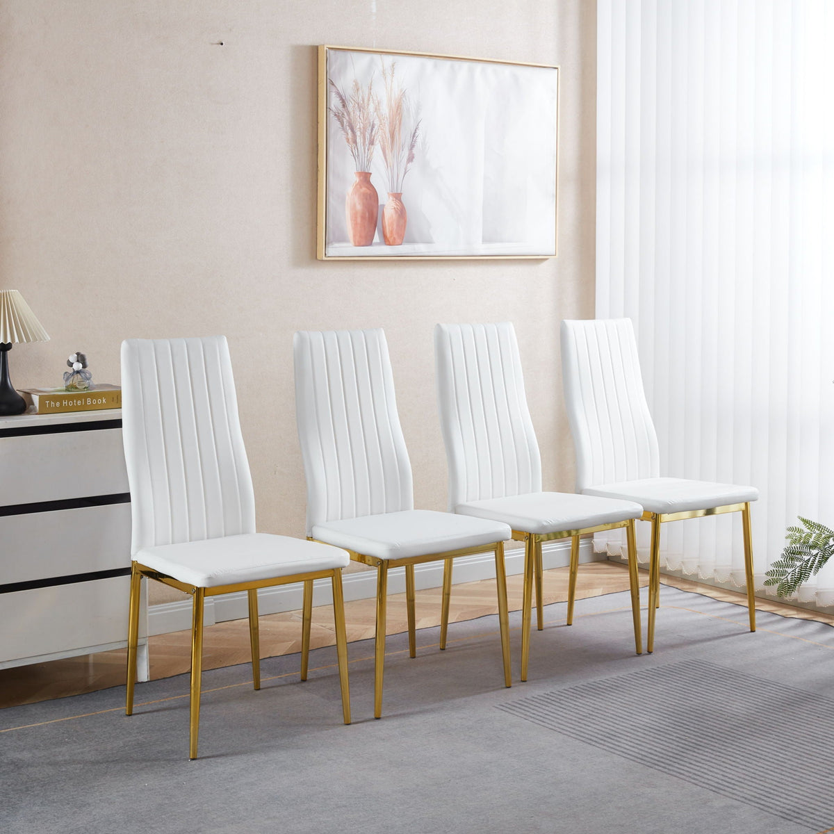 Elegant Legs Dining Chair Set of 4 with Metal Frame and Faux Leather Seat - Black or White
