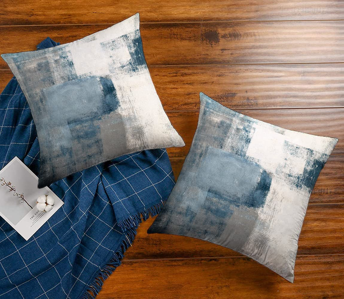 Set of 2 Grey Throw Pillow Covers Blue and Grey Art Decorative Cushion Cover for Home Bedroom Sofa Living Room 16X16 Inches