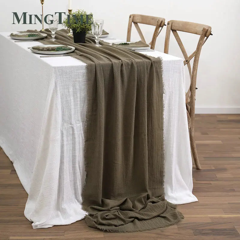 Rustic Cotton Gauze Table Runner - Handmade Burlap Textured Linen for Weddings, Home Decor, Dining, and Christmas Decorations