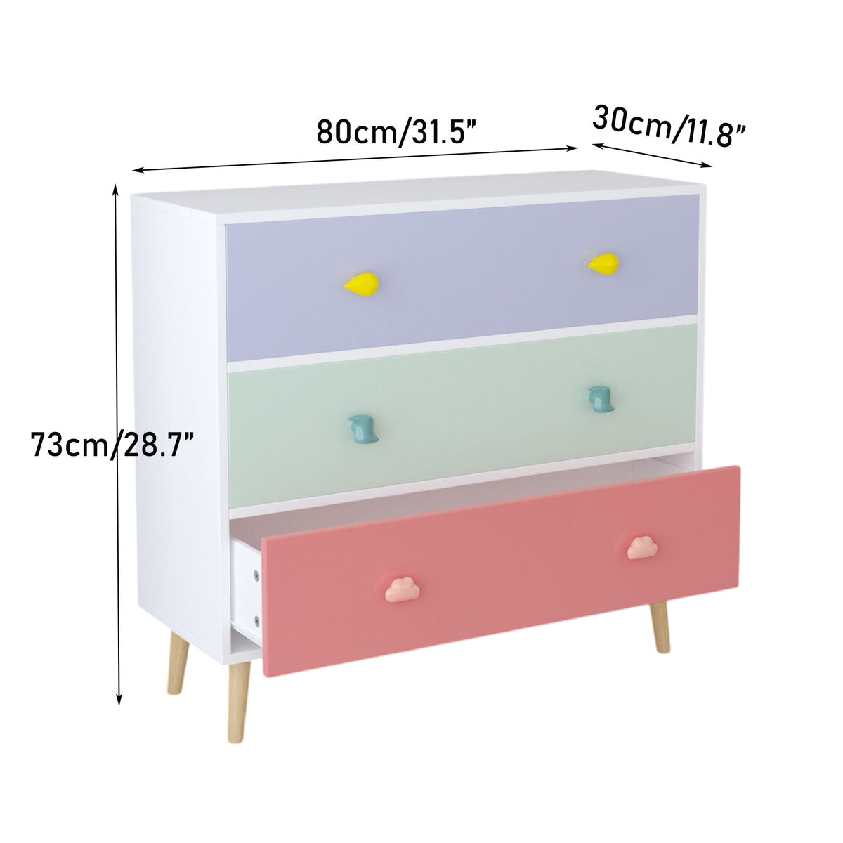 3 Drawer Dresser Storage Cabinet with Anti-Tip Safety - White or Green