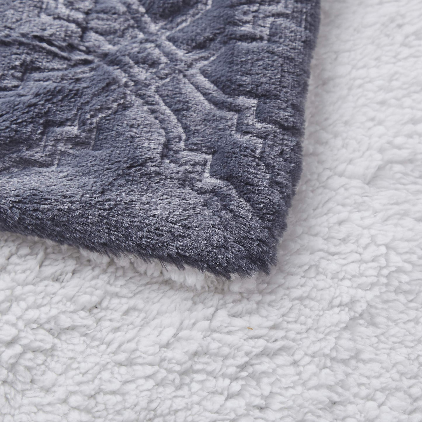 Tache Faux Fur Steel Navy Blue Diamond Trellis Pattern Throw Blanket (3390)