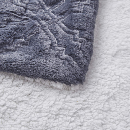 Tache Faux Fur Steel Navy Blue Diamond Trellis Pattern Throw Blanket (3390)