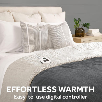 Sunbeam Royal Luxe Sherpa Night Fog Heated Blanket - Twin