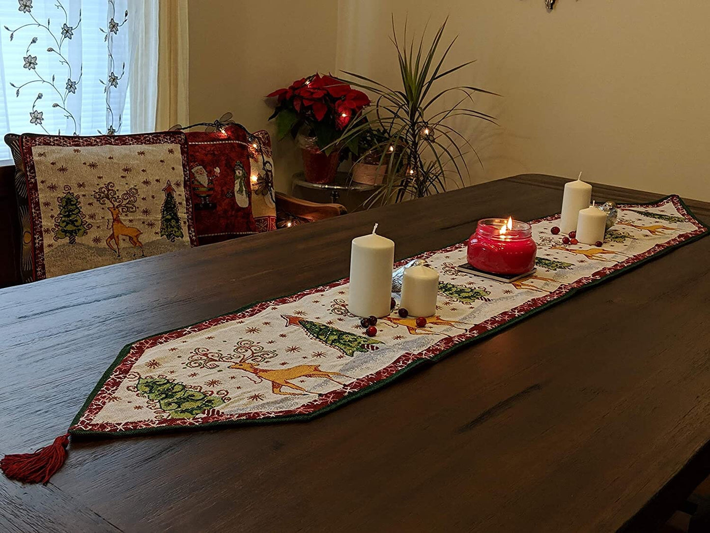 Tache Winter Forest Reindeer Vintage Holiday Woven Tapestry Table Runners (9192TR)