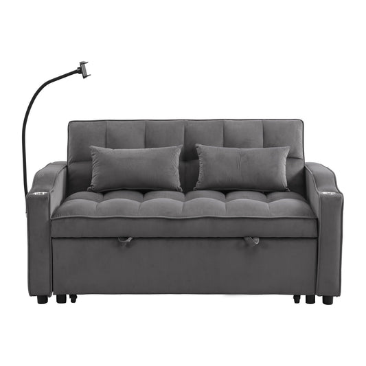 Sofa Bed With Trundle for Small Rooms with USB Ports - Dark Gray