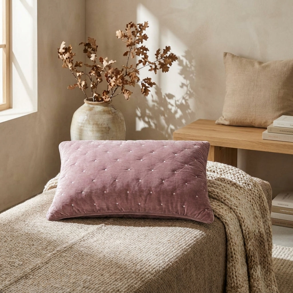 Mauve Velvet Diamond Tufted Pillow Sham for Queen & King Beds