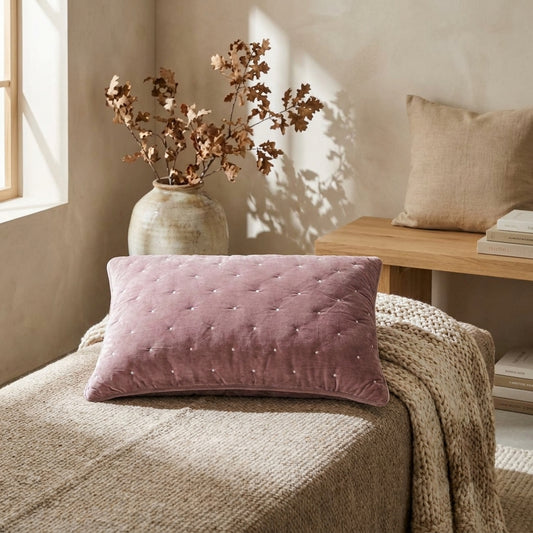 Mauve Velvet Diamond Tufted Pillow Sham for Queen & King Beds