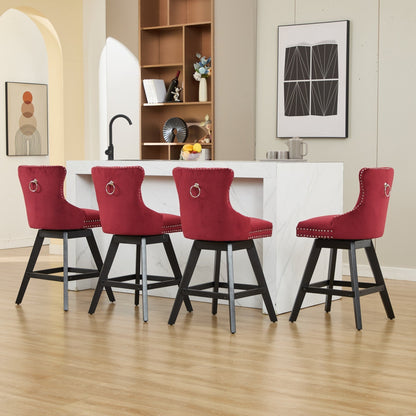 Swivel Velvet Barstools with Button Tufted Decoration - Set of 2 with 360° Swivel - Wine Red