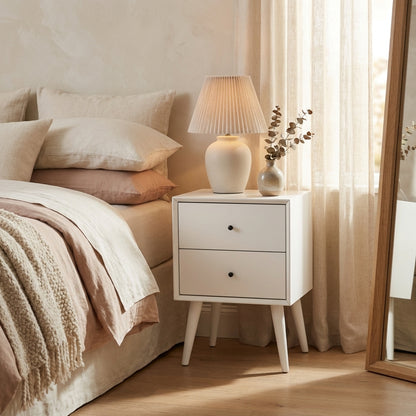 White Flynn Nightstand with Drawers & Shelf
