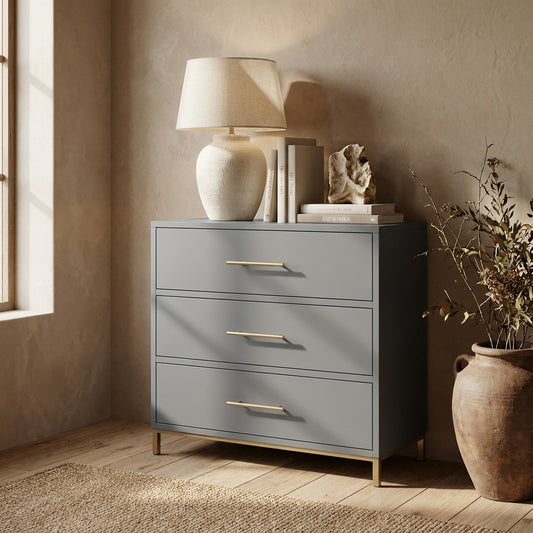 Madelyn Three Drawer Small Chest, Slate Gray