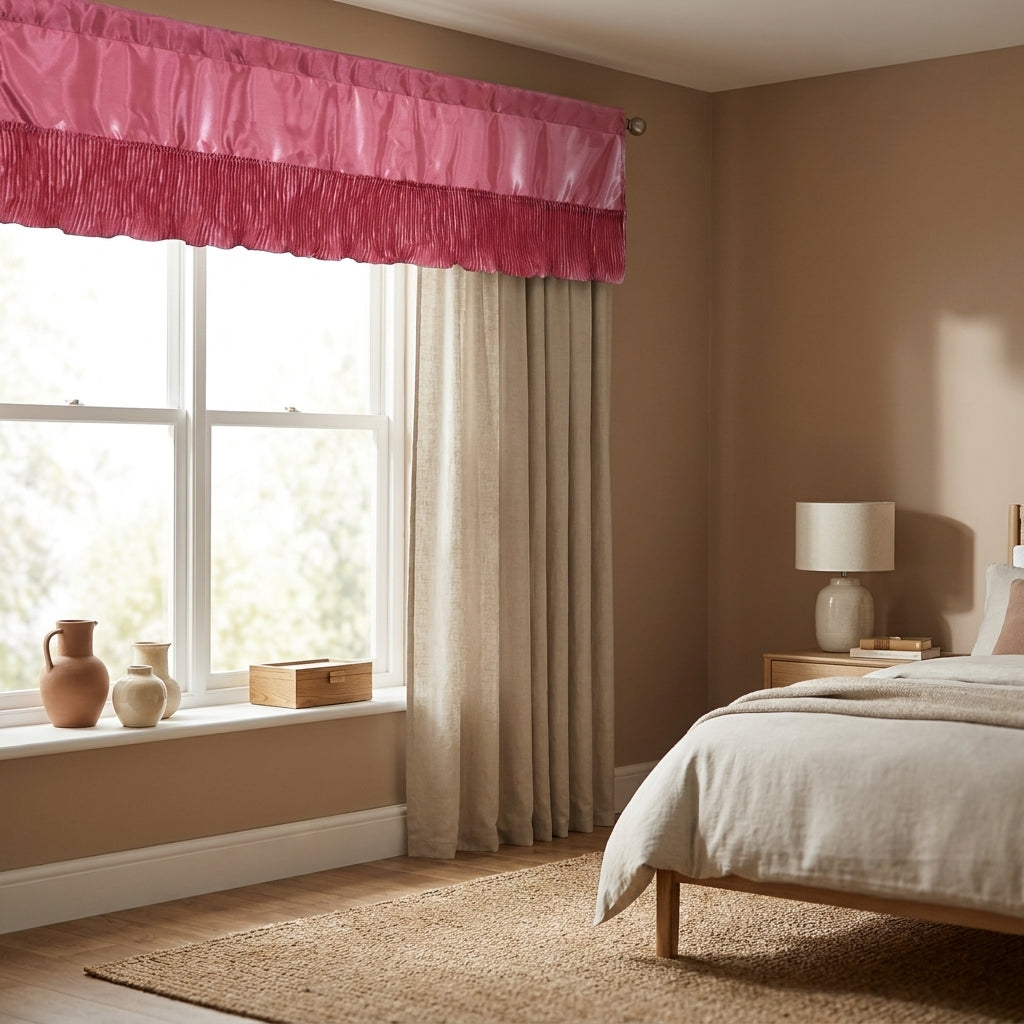 Pink Polyester Satin Ruffle Valance