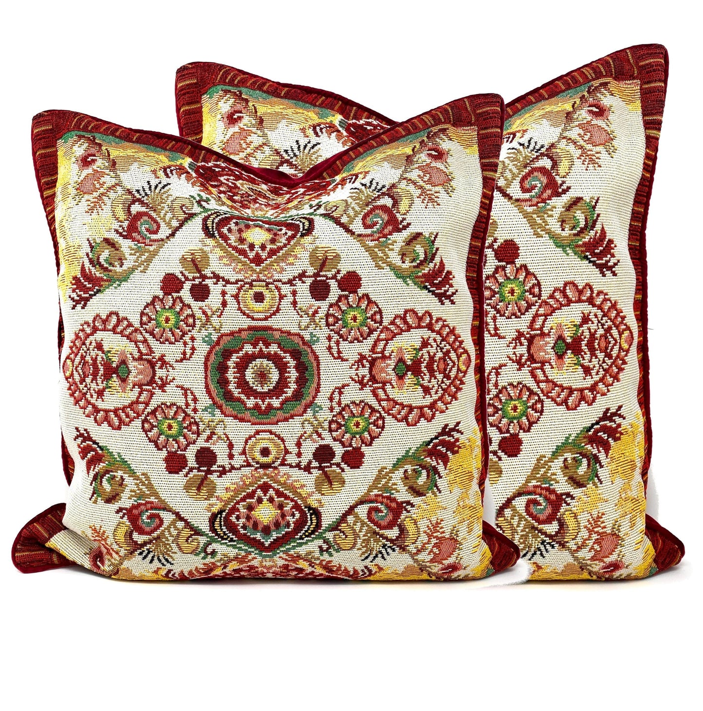 Tache Elegant Burgundy Ornate Paisley Woven Tapestry Throw Pillow Cover (18194)