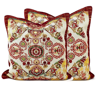 Tache Elegant Burgundy Ornate Paisley Woven Tapestry Throw Pillow Cover (18194)