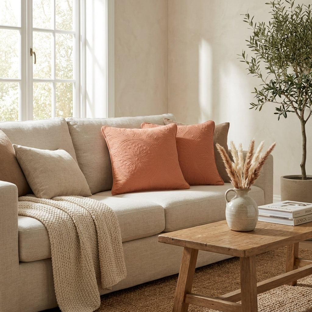 Stonewashed Cotton Medallion Euro Sham & Cushion Cover, Rustic Orange