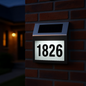 Solar LED Address Sign – Stainless Steel House Number Light with White LEDs, Waterproof, Customizable Numbers & Letters, Auto On/Off, 7.86 x 7.07 Inches