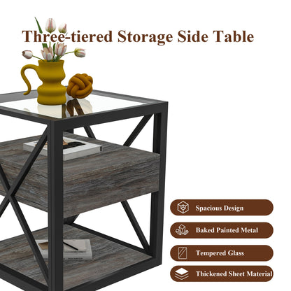 Modern End Tables with Drawer - Set of 2 Nightstands