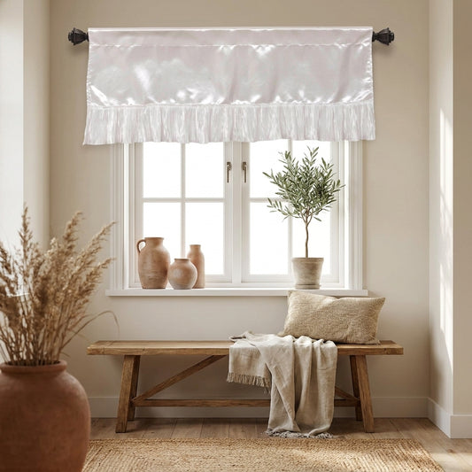 Polyester Satin Ruffle Window Valance, 18x52 Inches, White