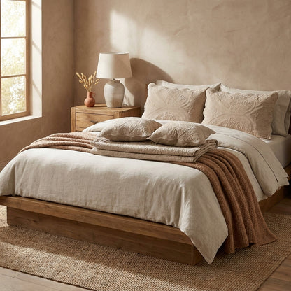Micro Fleece Quilted Bedspread Set with Floral Stitchwork