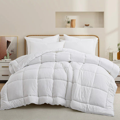 Cleves All-Season Down Alternative Comforter – Hypoallergenic, Lightweight & Machine Washable White Comforter for Bed, 300 Thread Count Microfiber Cover –Full/King Sizes