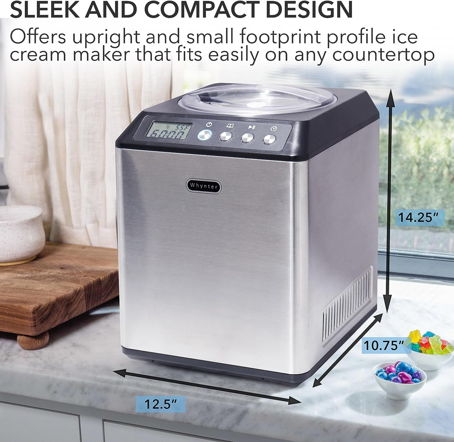 ICM-201SB Upright Automatic Ice Cream Maker with Built-In Compressor, No Pre-Freezing, LCD Digital Display, 2.1 Quart Capacity, Black