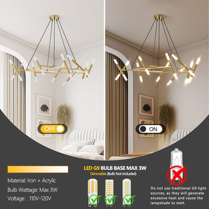 Golden Modern Chandelier Light Fixture with Branch Design - Gold