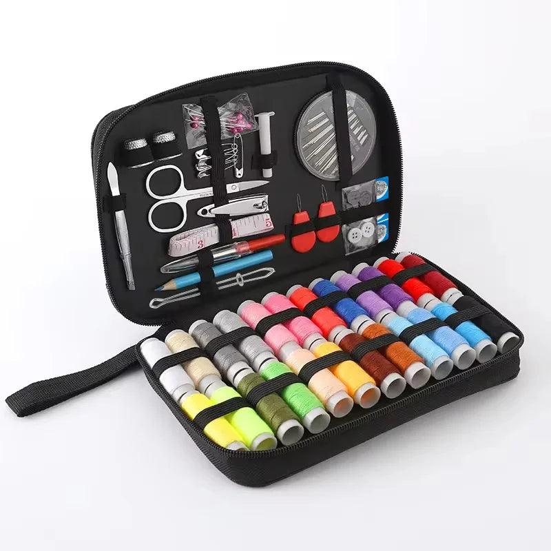 Complete Portable Sewing Kit - Threads, Needles, Scissors, Tape Measure, Buttons - Travel DIY Embroidery and Handwork Tool Set