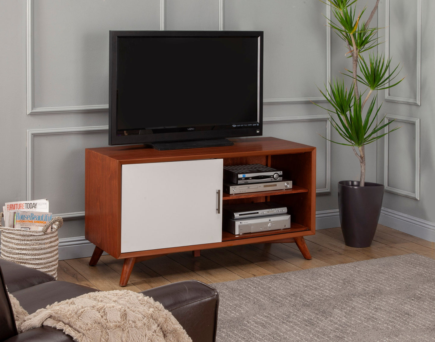 Flynn Small TV Console, Chestnut/White