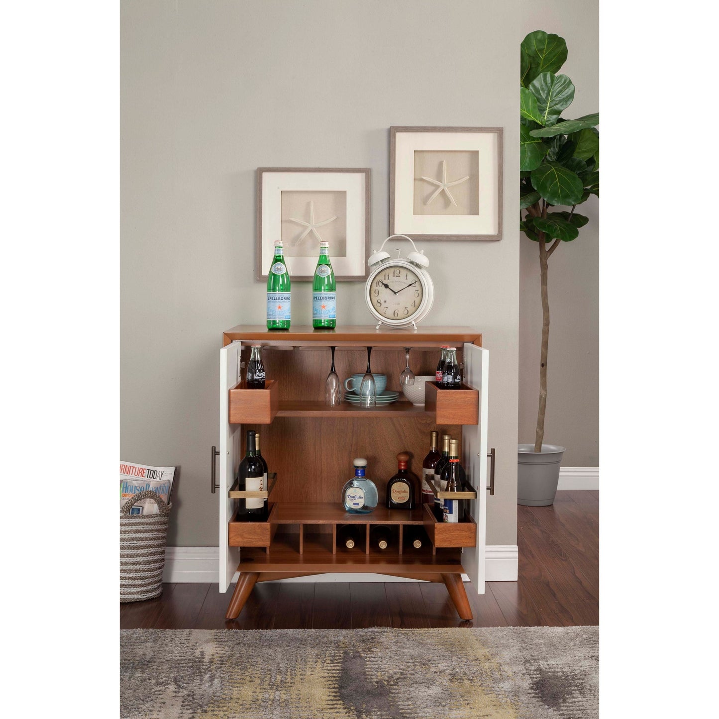 Flynn Small Bar Cabinet, Chestnut/White