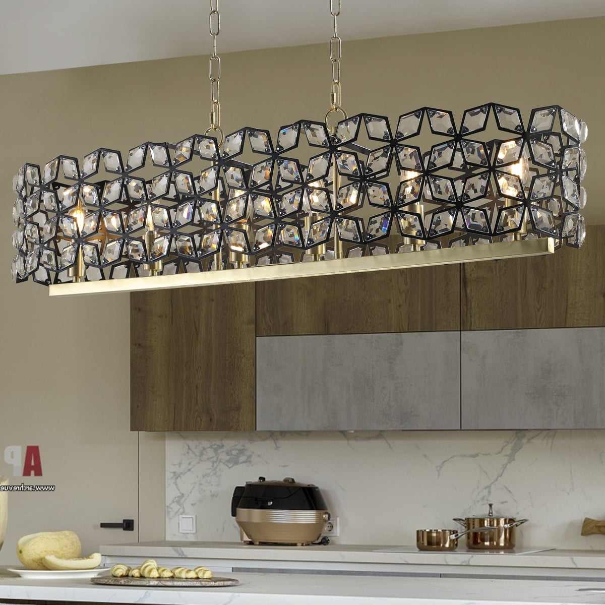 39" Contemporary Crystal Pendant Chandelier with K9 Crystal - Black & Gold