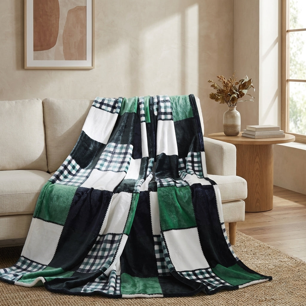 Tache Forest Green Plaid Flannel Throw Blanket (4023)