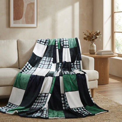 Tache Forest Green Plaid Flannel Throw Blanket (4023)