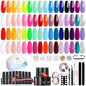 56 Pcs Gel Nail Polish Kit with U V Light, 32 Colors All Seasons Soak off Gel Polish Nail Set with Matte/Glossy Base Top Coat Essential Manicure Tools Nails Art DIY Salon Mother'S Day Gifts