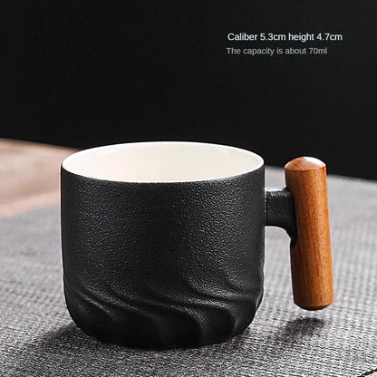 Handmade Vintage Ceramic Coffee Cup with Wooden Handle - Exquisite Pottery Mug for Home, Dining, and Bar