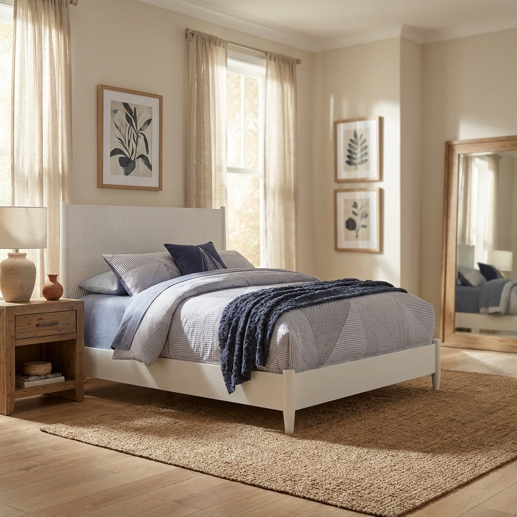 Tranquility Mid-Century Mahogany Bed in Classic White