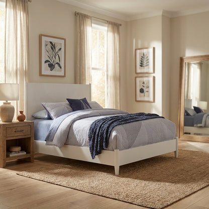 Tranquility Mid-Century Mahogany Bed in Classic White