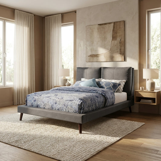 Gabriela Gray Upholstered Platform Bed with USB Ports and Outlets