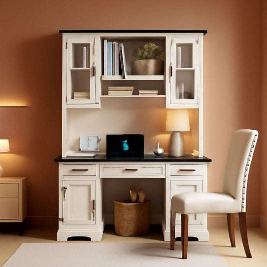 Farmhouse 76 Inch White Industrial Grade Desk Hutch