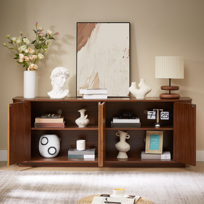 Walnut Sideboard Storage Cabinet with Wave Pattern - 64" Wide
