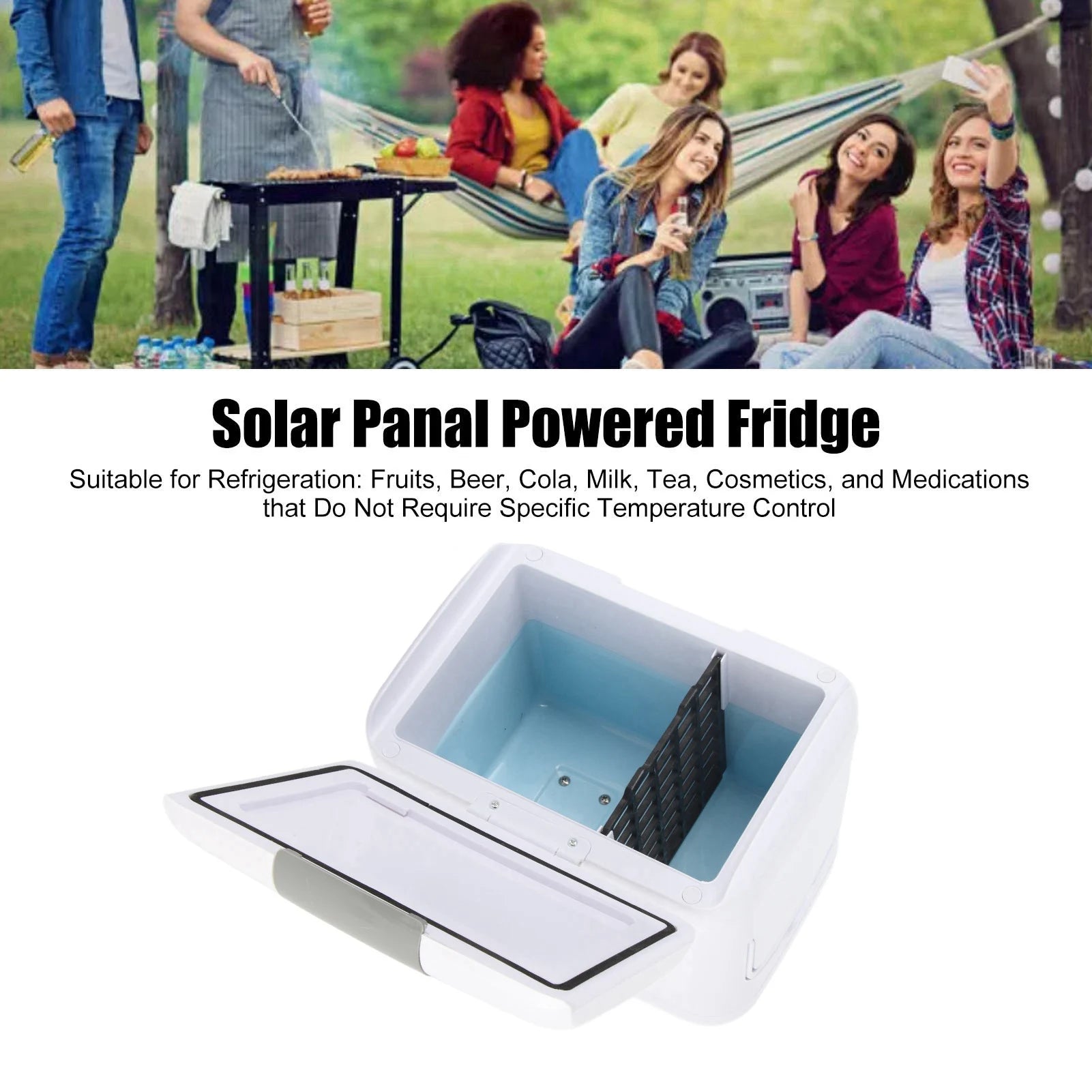 50W Single Crystal Solar Panel with DC18V Refrigerator - Solar Powered Cooling System for Outdoor Activities, Camping, RVs