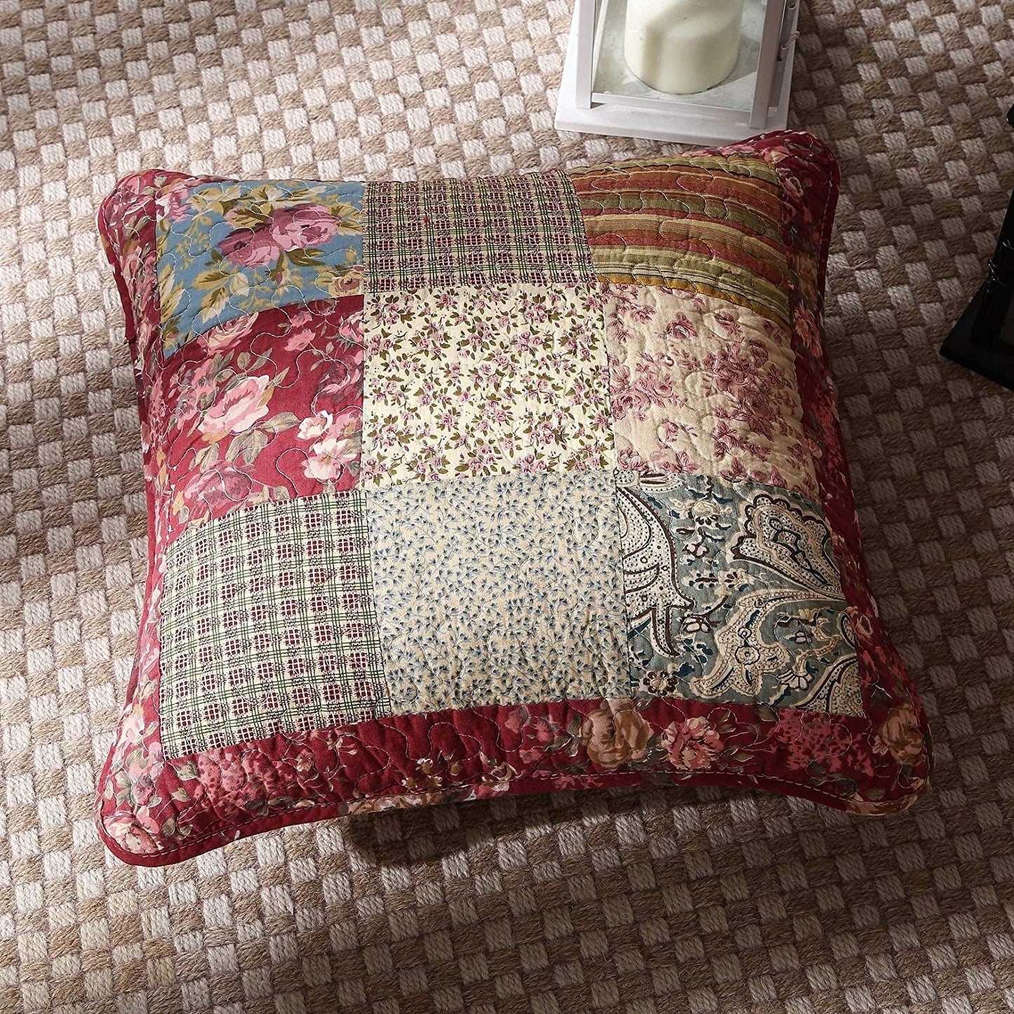 Tache Cotton Patchwork Beige Burgundy Paisley Floral Fairy Tale Tea Party Cushion Covers / Euro Sham (DXJ103443)