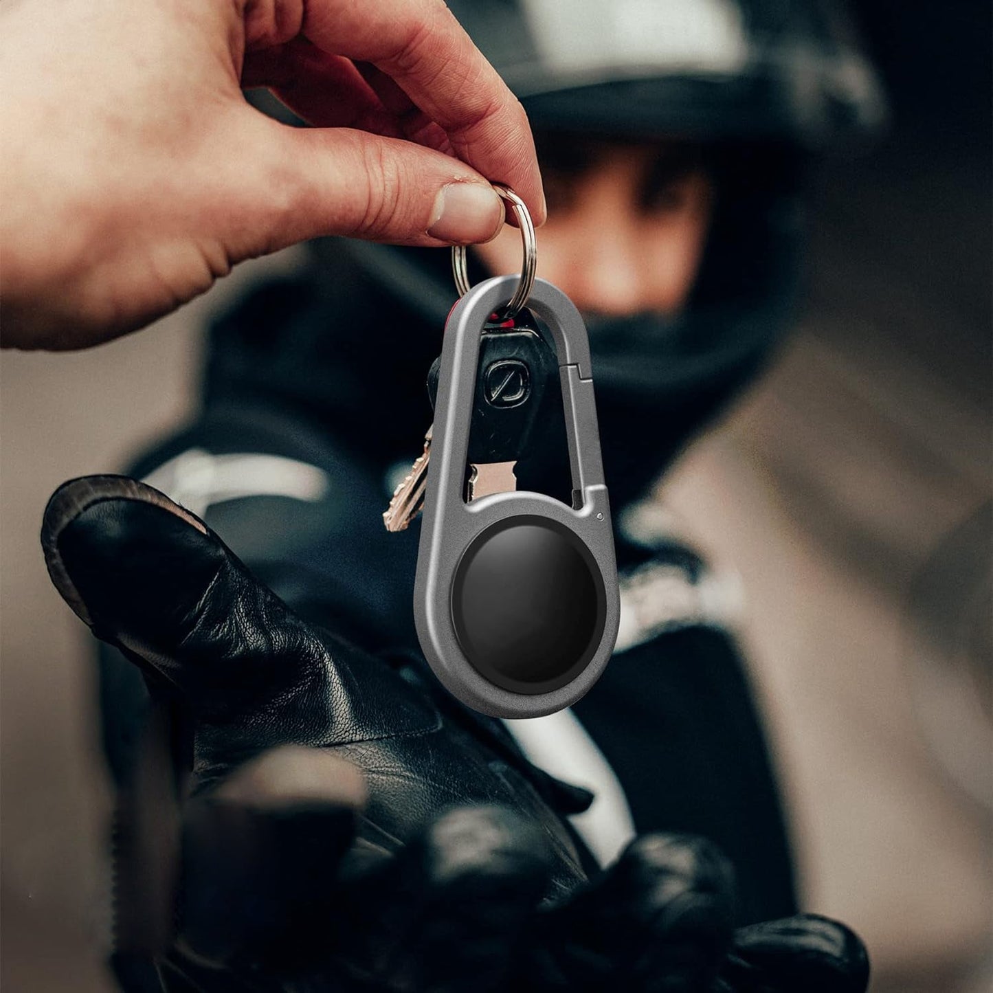 Carabiner AirTag Holder with Keychain - Ultra Durable Shockproof/Waterproof Case with Spring-Loaded Clip (Designed for Apple AirTag) (Aluminum)