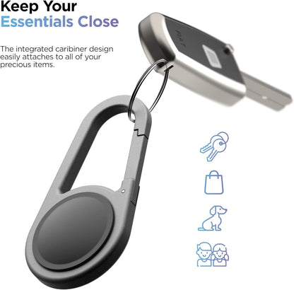 Carabiner AirTag Holder with Keychain - Ultra Durable Shockproof/Waterproof Case with Spring-Loaded Clip (Designed for Apple AirTag) (Aluminum)
