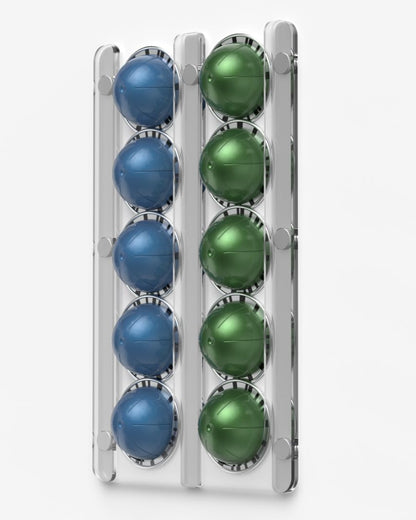 Magnetic 10 Pod Holder, Compatible with Nespresso Vertuo Capsules - Storage Organizer Rack Mount for Fridge, Coffee Station (Clear Acrylic)