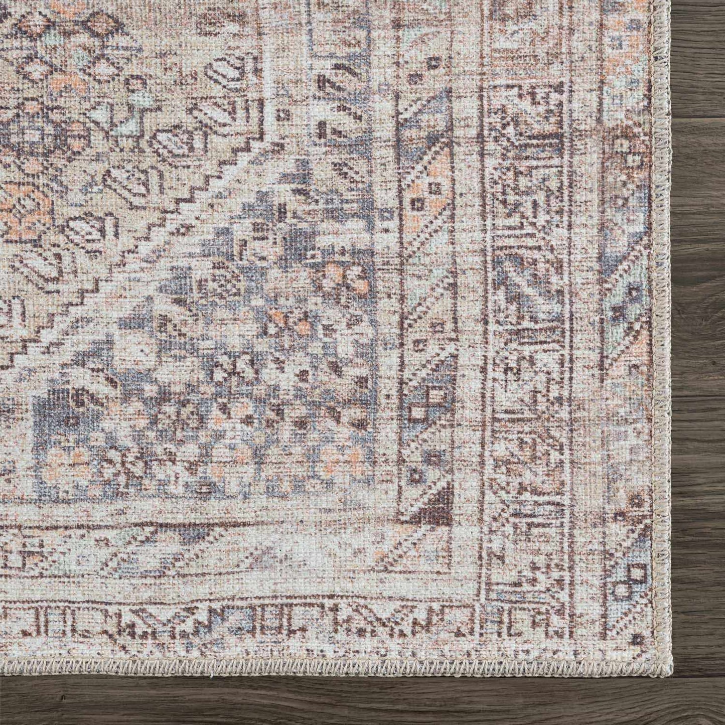 Barny Tan Flat Pile Washable Area Rug
