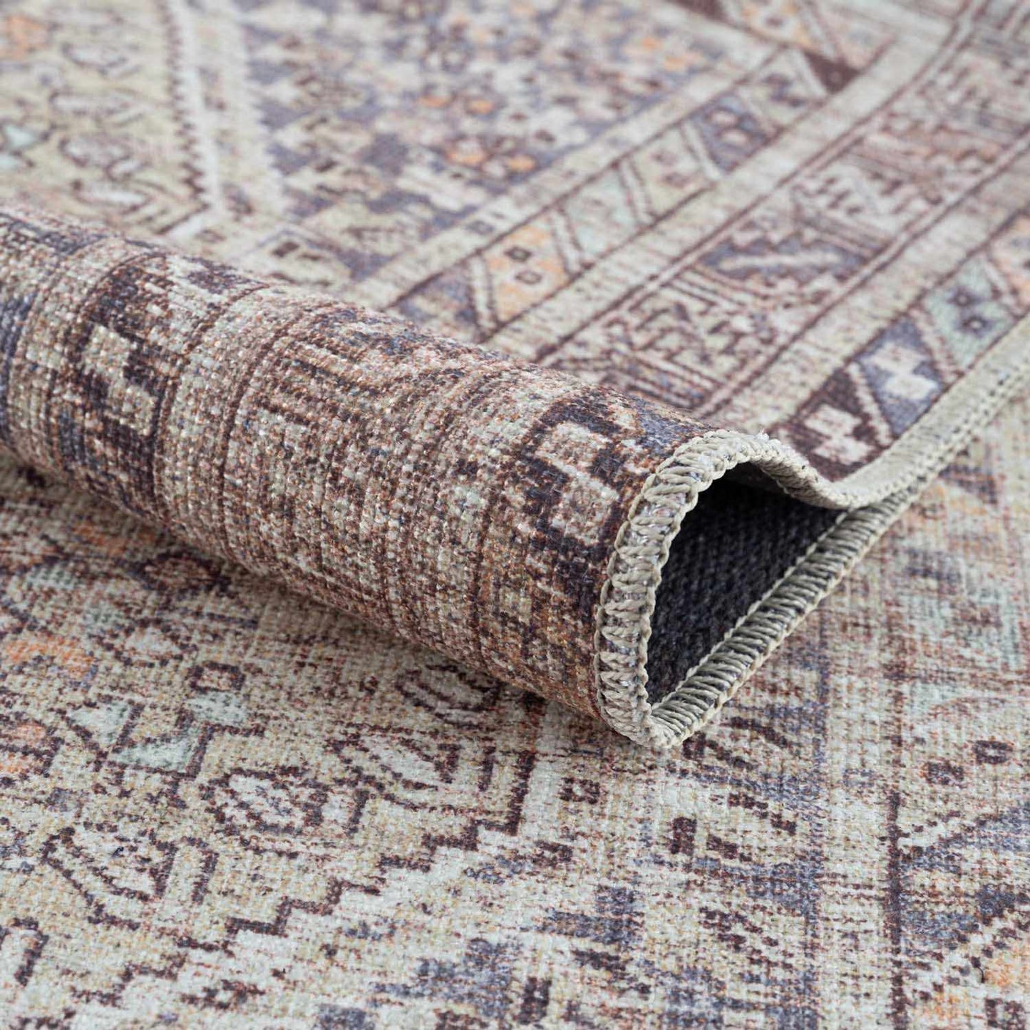 Barny Tan Flat Pile Washable Area Rug