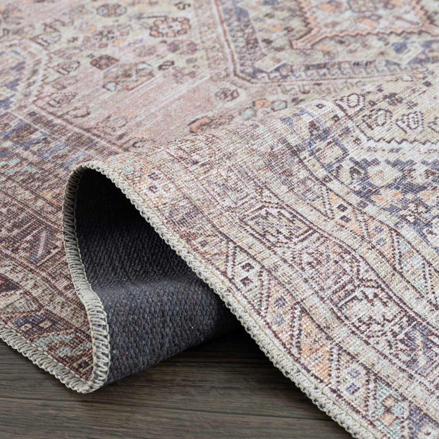 Barny Tan Flat Pile Washable Area Rug