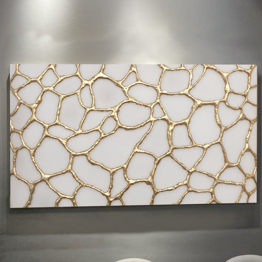 Golden Neurons Abstract Canvas Wall Art, Wide Gallery Wrapped